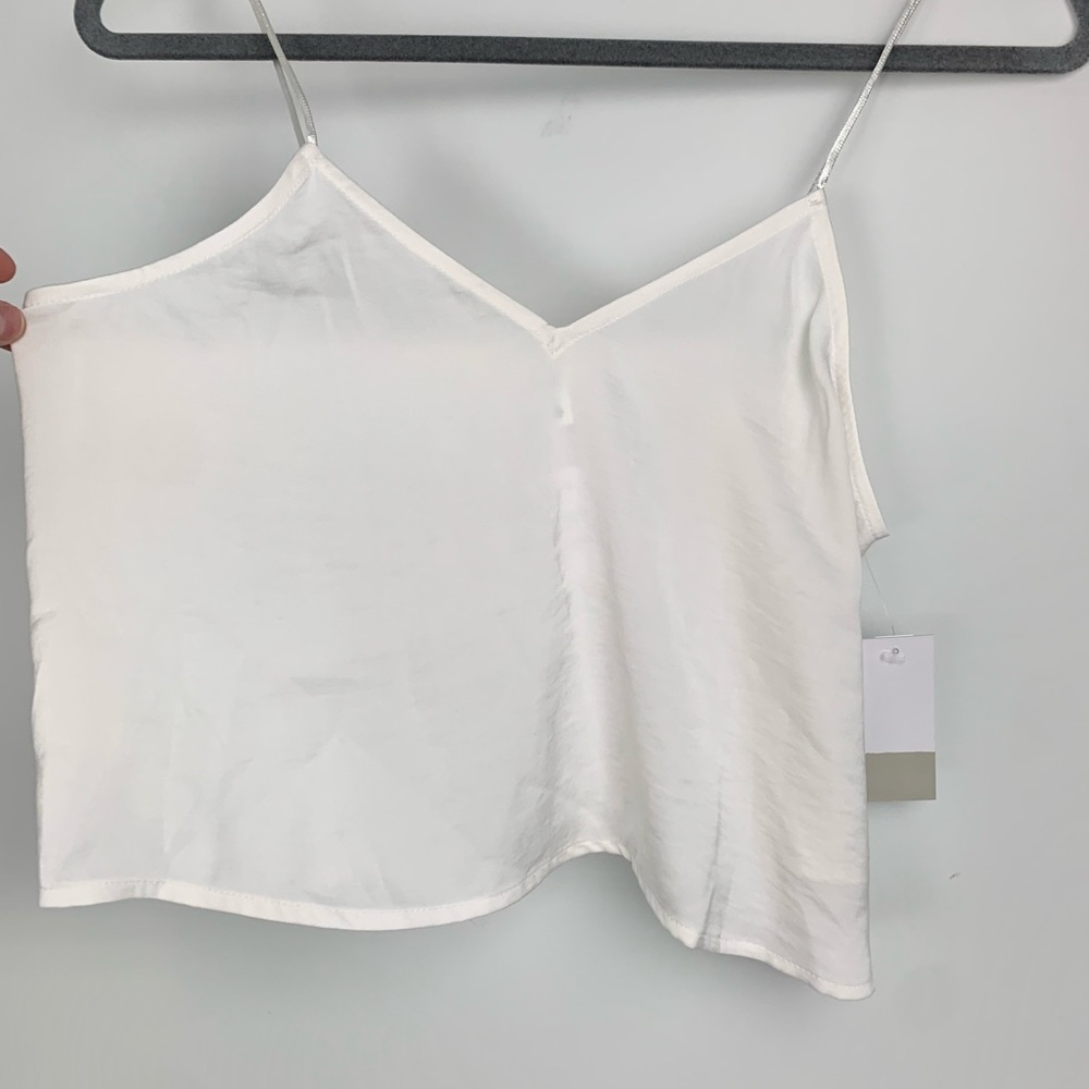 NWT Size XS Semi Sheer White Crop Top Loose w/ Satin Straps